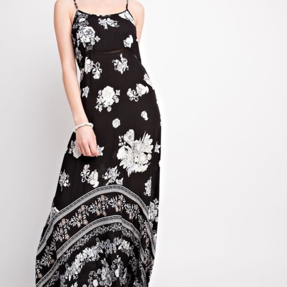 Back2Basics Dresses & Skirts - Black White Floral Spaghetti Maxi Dress BB141